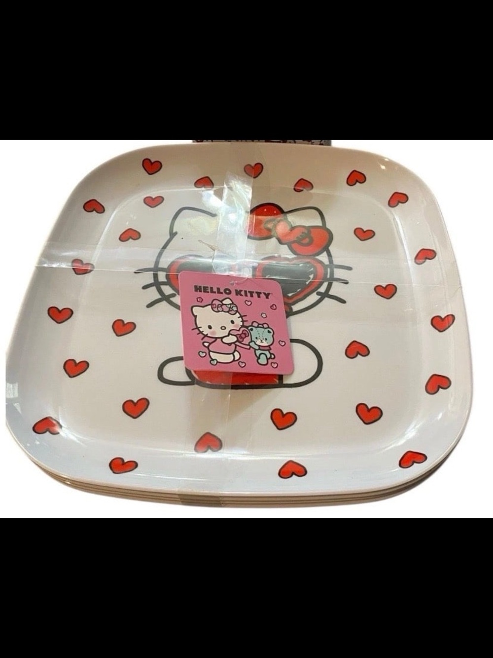 HELLO KITTY  Red Heart Sanrio 🩷❤️ Square Melamine 10” plates, Set of 4 NWT